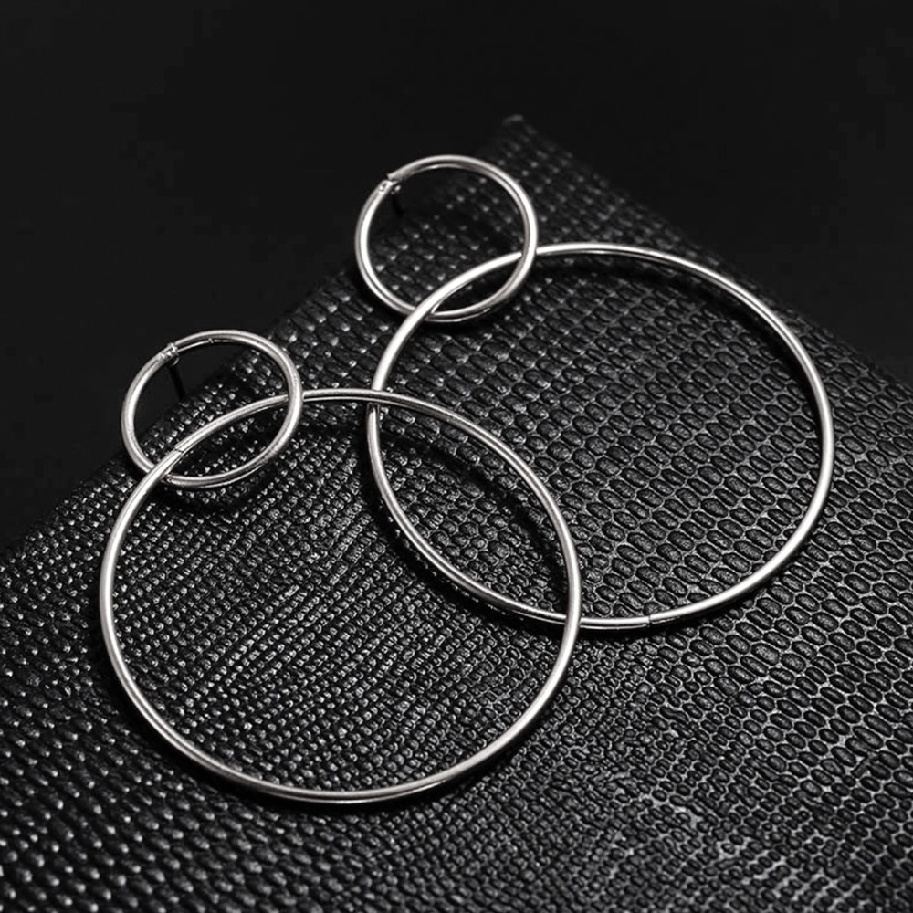 Any 2/$20! Silver Connected Hoop Circle Earrings - Picture 5 of 8